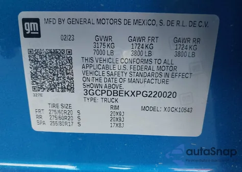 2023 Chevrolet Silverado 1500 4Wd Short Bed Custom from USA, damaged, VIN 3GCPDBEKXPG220020